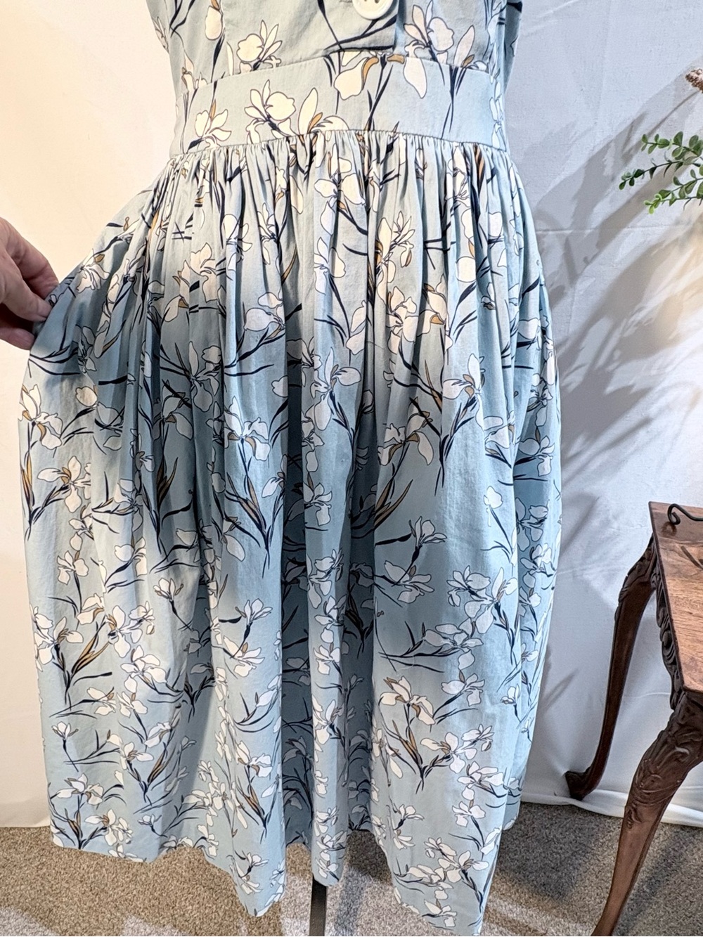 Hearts and Found Floral Button Bodice Halter Fit & Flare Dress Pockets Sz  L💚 - Picture 8 of 10